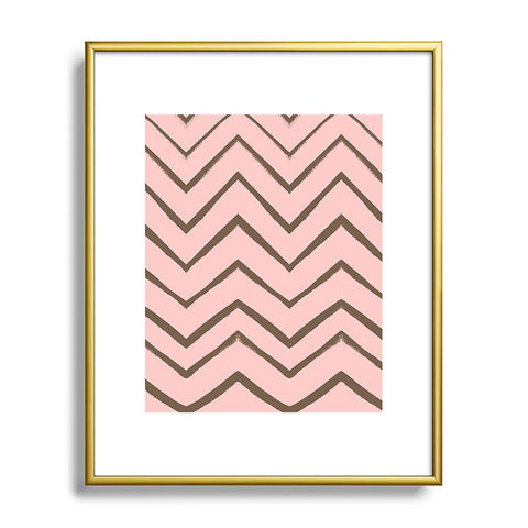 Georgiana Paraschiv Distressed Chevron Melon and Gold Metal Framed Art Print