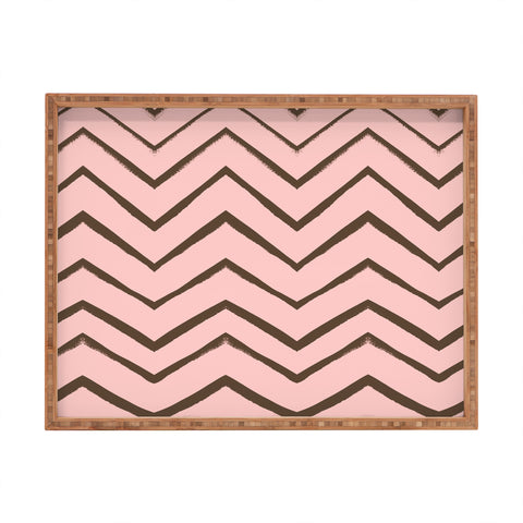 Georgiana Paraschiv Distressed Chevron Melon and Gold Rectangular Tray