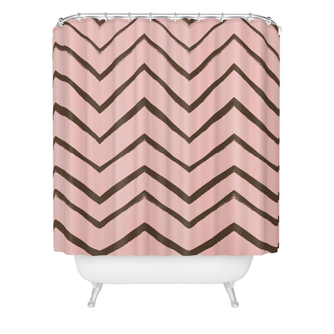 Georgiana Paraschiv Distressed Chevron Melon and Gold Shower Curtain