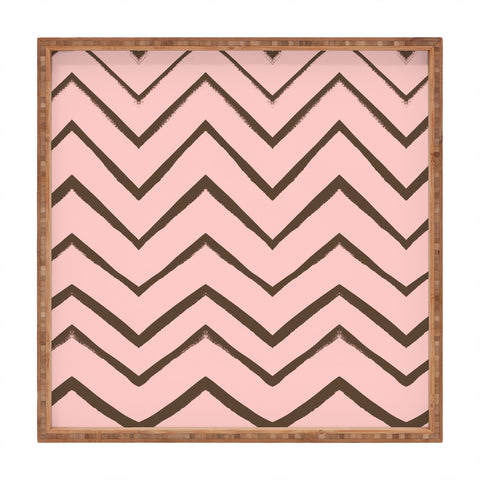Georgiana Paraschiv Distressed Chevron Melon and Gold Square Tray