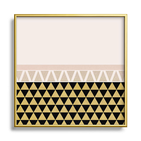 Georgiana Paraschiv Gold Triangles on Black Square Metal Framed Art Print