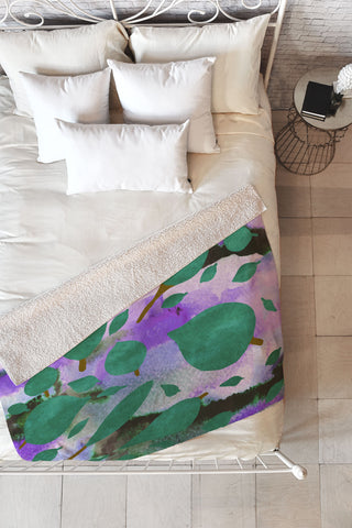 Georgiana Paraschiv Leaves Green And Purple Fleece Throw Blanket
