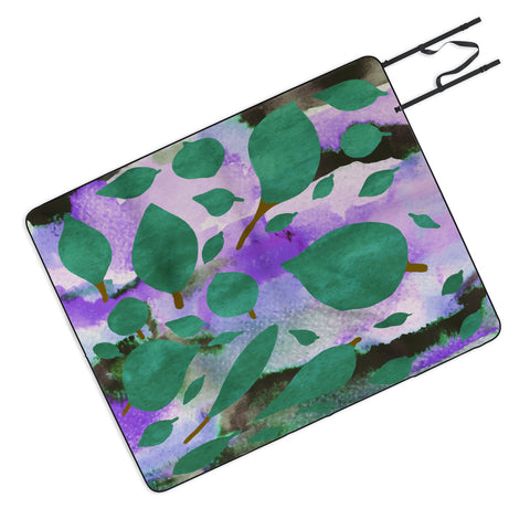 Georgiana Paraschiv Leaves Green And Purple Picnic Blanket