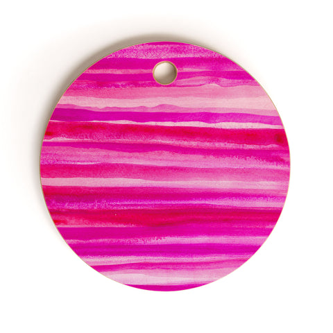 Georgiana Paraschiv Raspberry Stripes Cutting Board Round