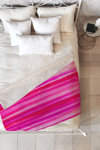 Georgiana Paraschiv Raspberry Stripes Fleece Throw Blanket