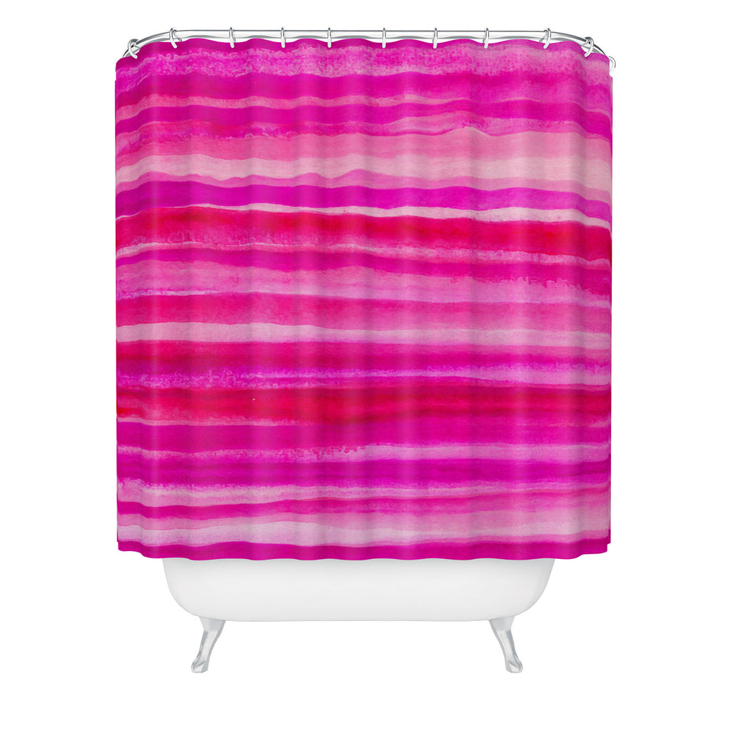 Raspberry Stripes Shower Curtain Georgiana Paraschiv