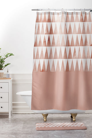 Georgiana Paraschiv Rose Gold Triangles Shower Curtain And Mat