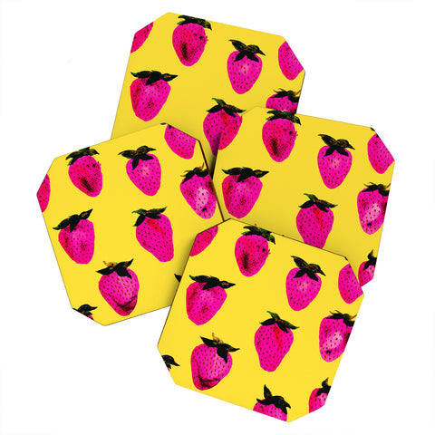 Georgiana Paraschiv Strawberries Yellow and Pink Coaster Set