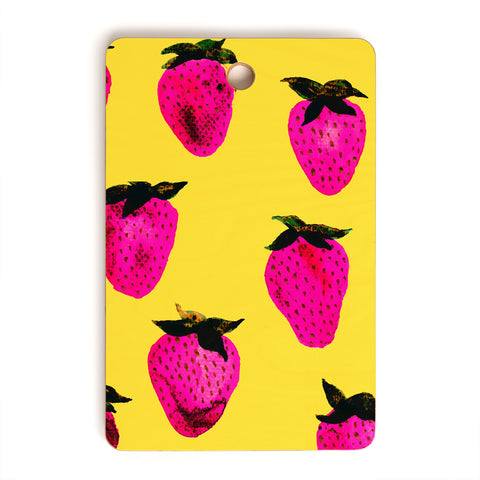 Georgiana Paraschiv Strawberries Yellow and Pink Cutting Board Rectangle