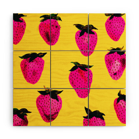 Georgiana Paraschiv Strawberries Yellow and Pink Wood Wall Mural