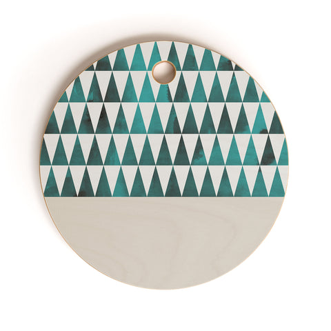 Georgiana Paraschiv Teal Triangles Cutting Board Round