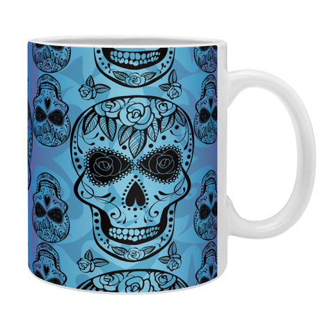 Gina Rivas Design Blue Rose Sugar Skulls Coffee Mug