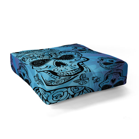 Gina Rivas Design Blue Rose Sugar Skulls Floor Pillow Square