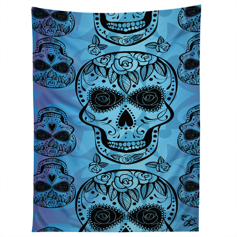 Gina Rivas Design Blue Rose Sugar Skulls Tapestry