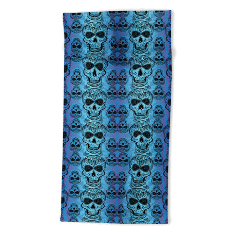 Gina Rivas Design Blue Rose Sugar Skulls Beach Towel