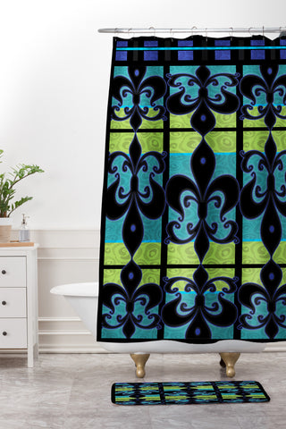 Gina Rivas Design Peacock Patch Greens Shower Curtain And Mat