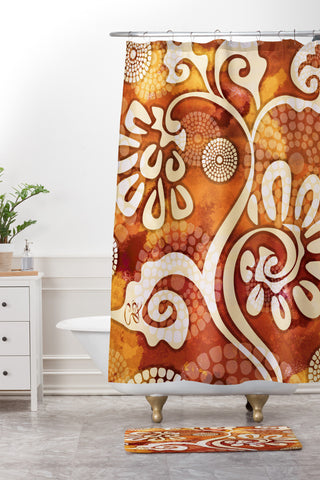 Gina Rivas Design Warm Exotic Vines Shower Curtain And Mat