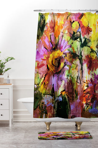 Ginette Fine Art Abstract Echinacea Flowers Shower Curtain And Mat
