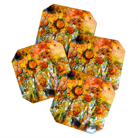 Ginette Fine Art Abstract Sunflowers Coaster Set