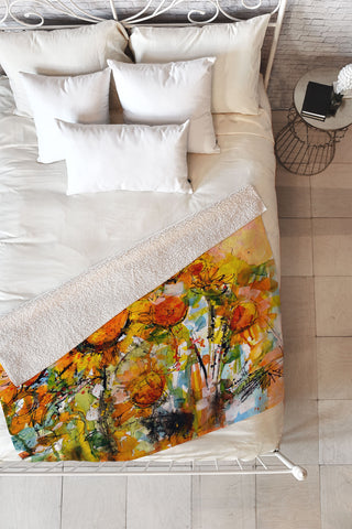Ginette Fine Art Abstract Sunflowers Fleece Throw Blanket