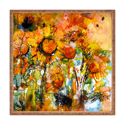 Ginette Fine Art Abstract Sunflowers Square Tray