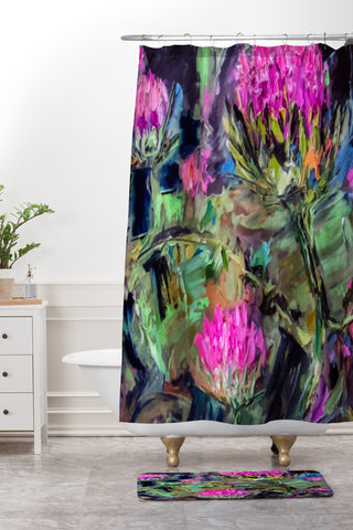 Ginette Fine Art Abstract Thistles Shower Curtain And Mat