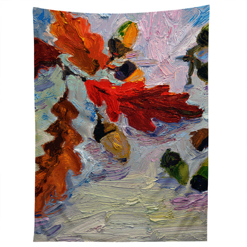 Ginette Fine Art Acorns In The Snow Tapestry