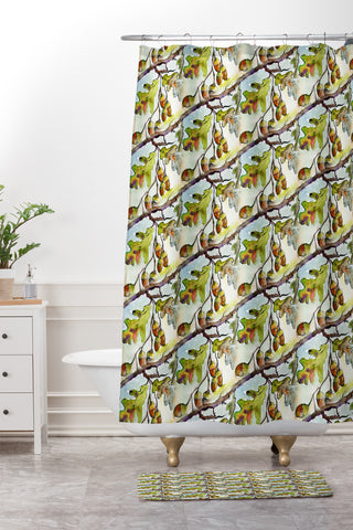 Ginette Fine Art Autumn Impressions Acorns and Oak Leaves Pattern Shower Curtain And Mat