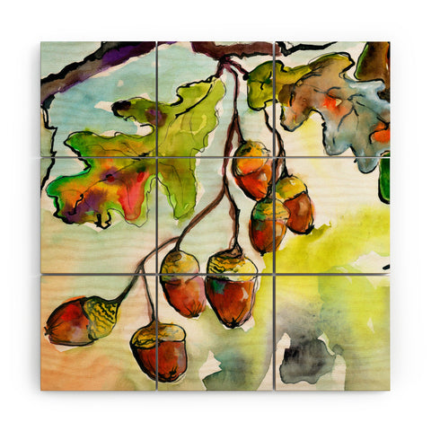 Ginette Fine Art Autumn Impressions Acorns and Oak Leaves Wood Wall Mural