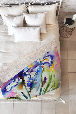 Ginette Fine Art Bearded Irises Fleece Throw Blanket