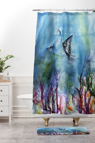 Ginette Fine Art Birds of the Ocean Shower Curtain And Mat