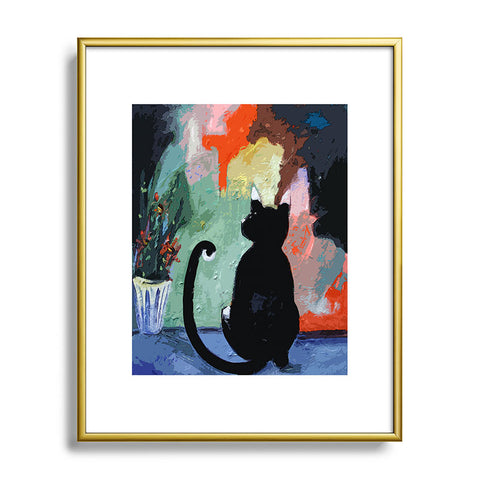 Ginette Fine Art Black Cat Metal Framed Art Print