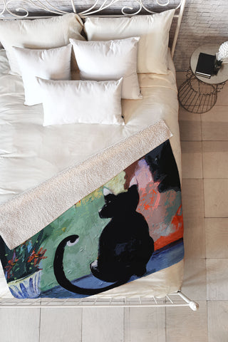 Ginette Fine Art Black Cat Fleece Throw Blanket