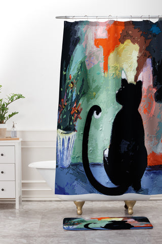 Ginette Fine Art Black Cat Shower Curtain And Mat