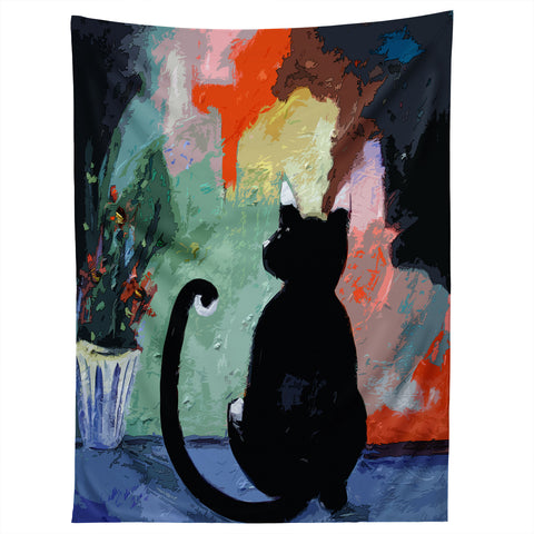 Ginette Fine Art Black Cat Tapestry