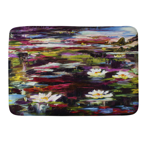 Ginette Fine Art Black Water White Lilies Memory Foam Bath Mat