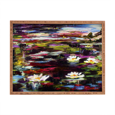 Ginette Fine Art Black Water White Lilies Rectangular Tray