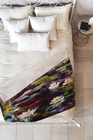 Ginette Fine Art Black Water White Lilies Fleece Throw Blanket
