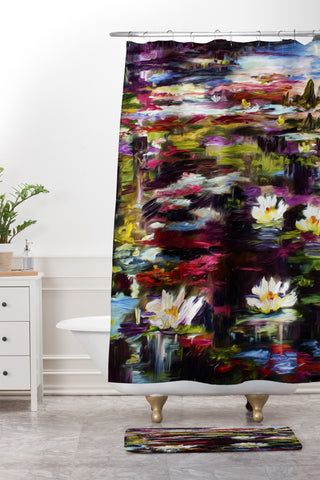 Ginette Fine Art Black Water White Lilies Shower Curtain And Mat