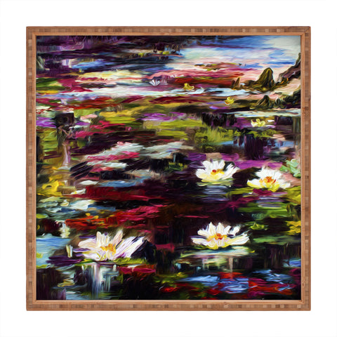 Ginette Fine Art Black Water White Lilies Square Tray