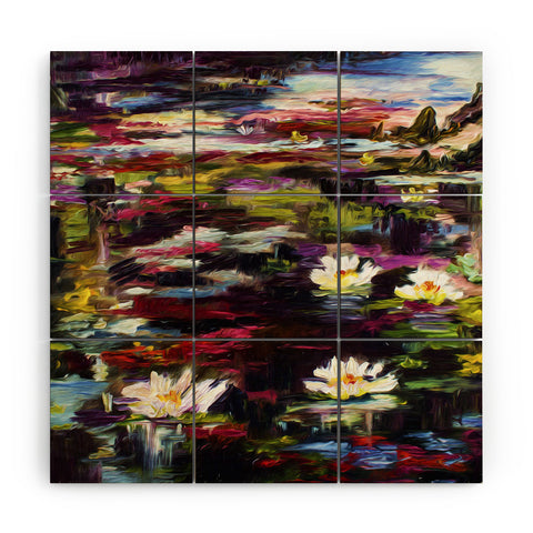 Ginette Fine Art Black Water White Lilies Wood Wall Mural