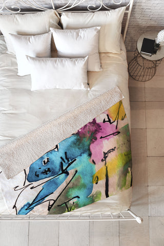 Ginette Fine Art Blue Man Abstract Expressive Fleece Throw Blanket