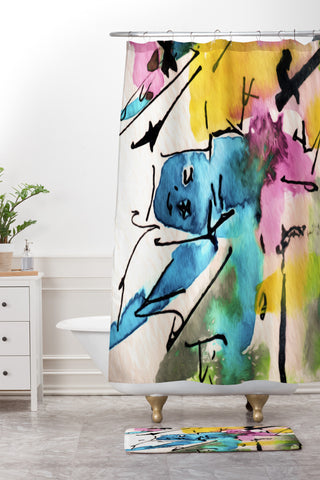 Ginette Fine Art Blue Man Abstract Expressive Shower Curtain And Mat