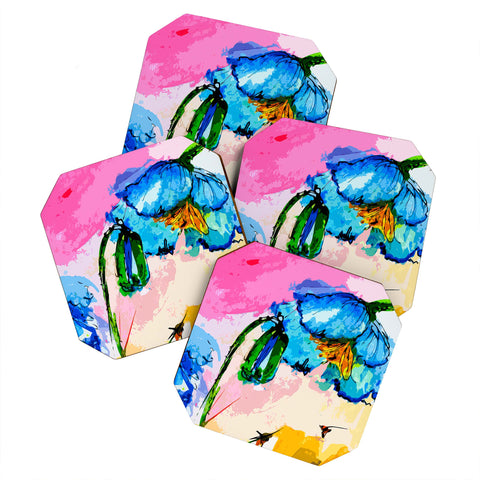 Ginette Fine Art Blue Poppies Magnifique Coaster Set