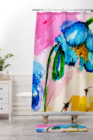 Ginette Fine Art Blue Poppies Magnifique Shower Curtain And Mat
