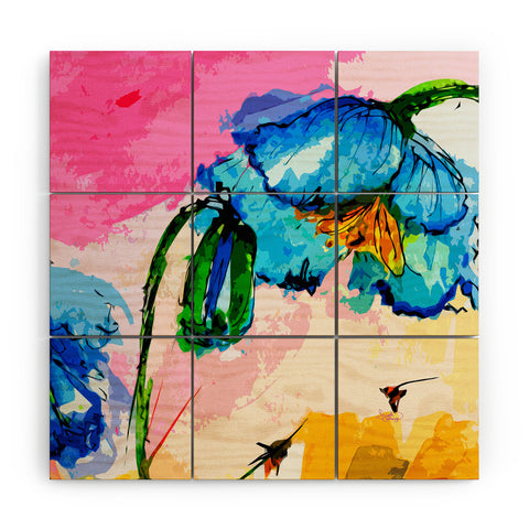 Ginette Fine Art Blue Poppies Magnifique Wood Wall Mural