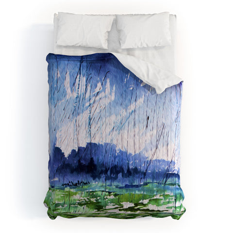Ginette Fine Art Blue Rain Falling Comforter