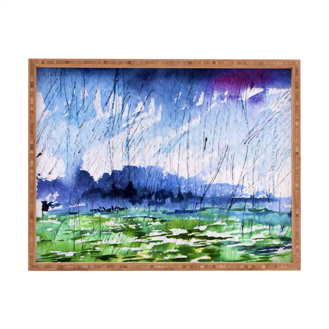 Ginette Fine Art Blue Rain Falling Rectangular Tray