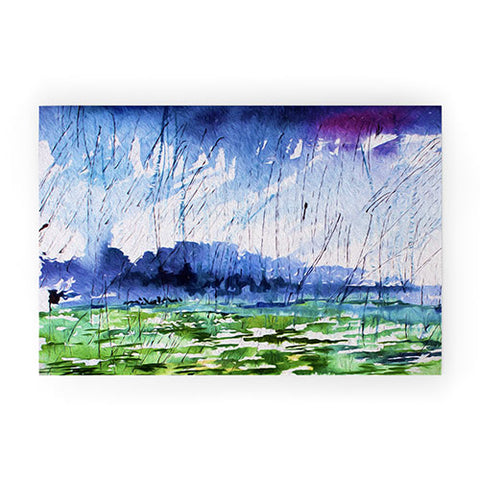 Ginette Fine Art Blue Rain Falling Welcome Mat