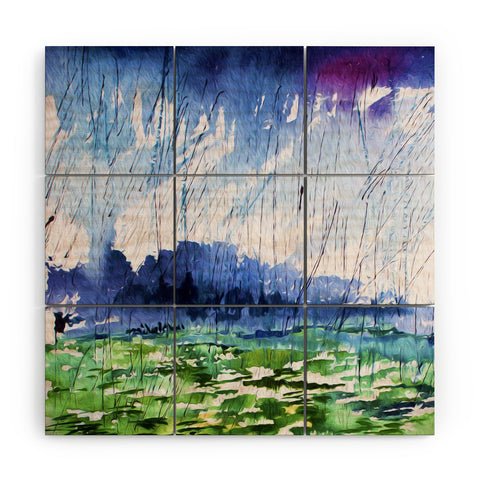 Ginette Fine Art Blue Rain Falling Wood Wall Mural